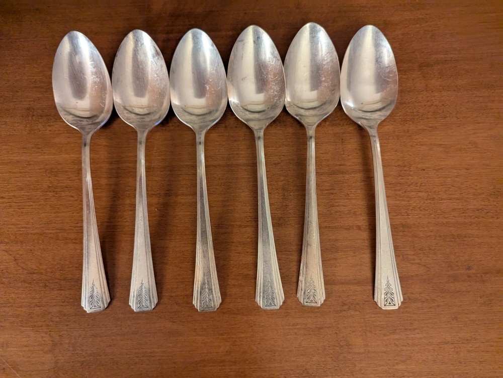 6-VINTAGE ONEIDA CLARION SILVERPLATE TABLESPOON/SERVING SPOONS 8"