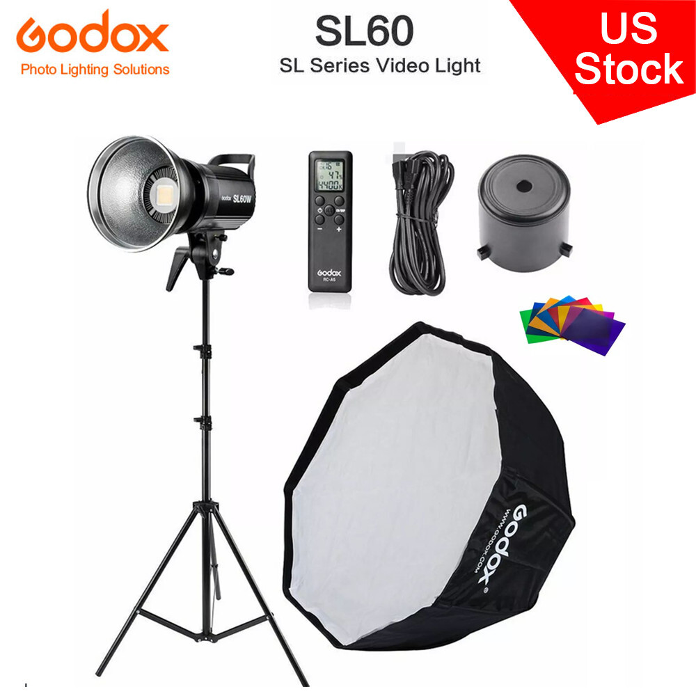 US Godox SL-60W 5600K Studio LED Video Light+80cm Octagon Umbrella Softbox Stand
