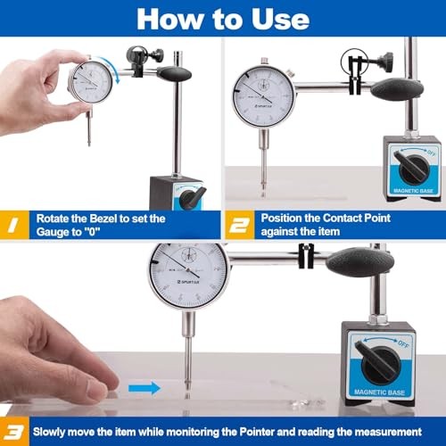 Dial Indicator with Magnetic Base 0-1'' Dial Test Indicator 0.001'' Precision