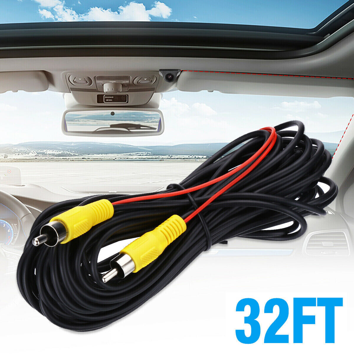 32ft Car Video RCA Extension Cable for Rear View Backup Camera & Detection Wire