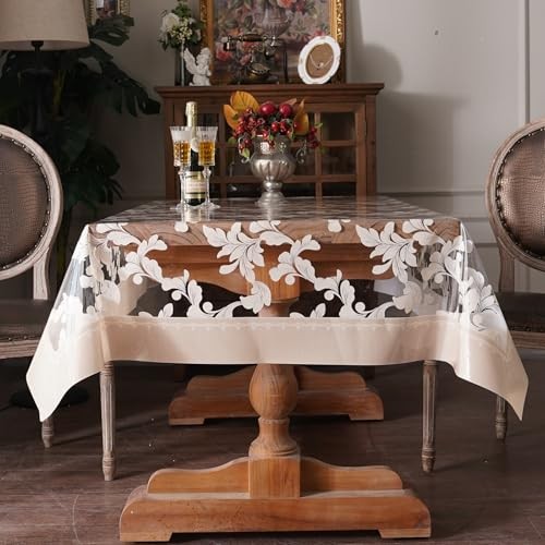 Vinyl Table Cloth Rectangle Clear Table 70" x 52" (Rectangular) Scroll Grass