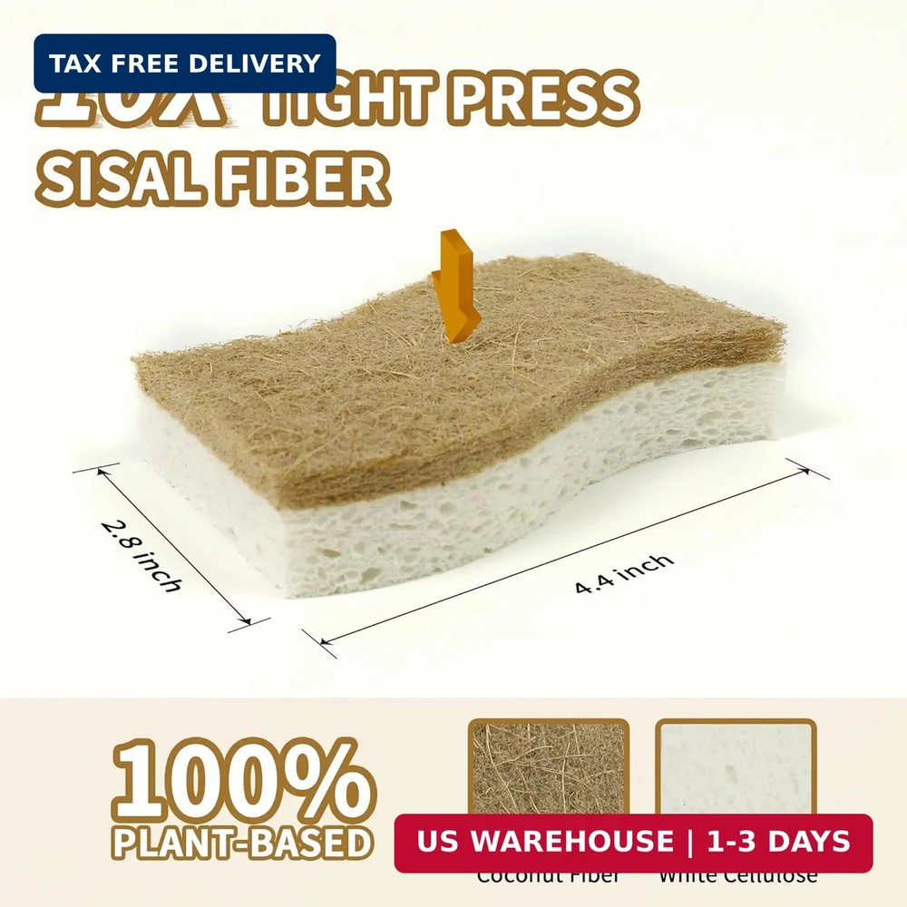 Natural Kitchen Sponges, Biodegradable & Compostable | Non-Scratch Cellulose Coc