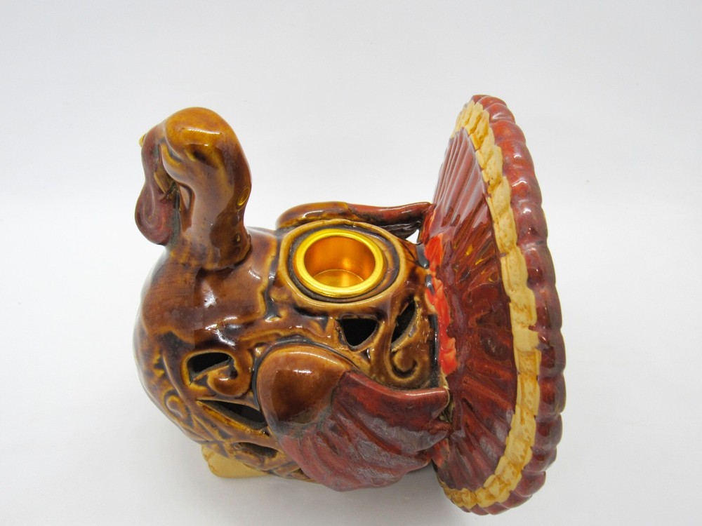 Vintage Turkey Figural Candlestick Holder Ceramic Painted 5"