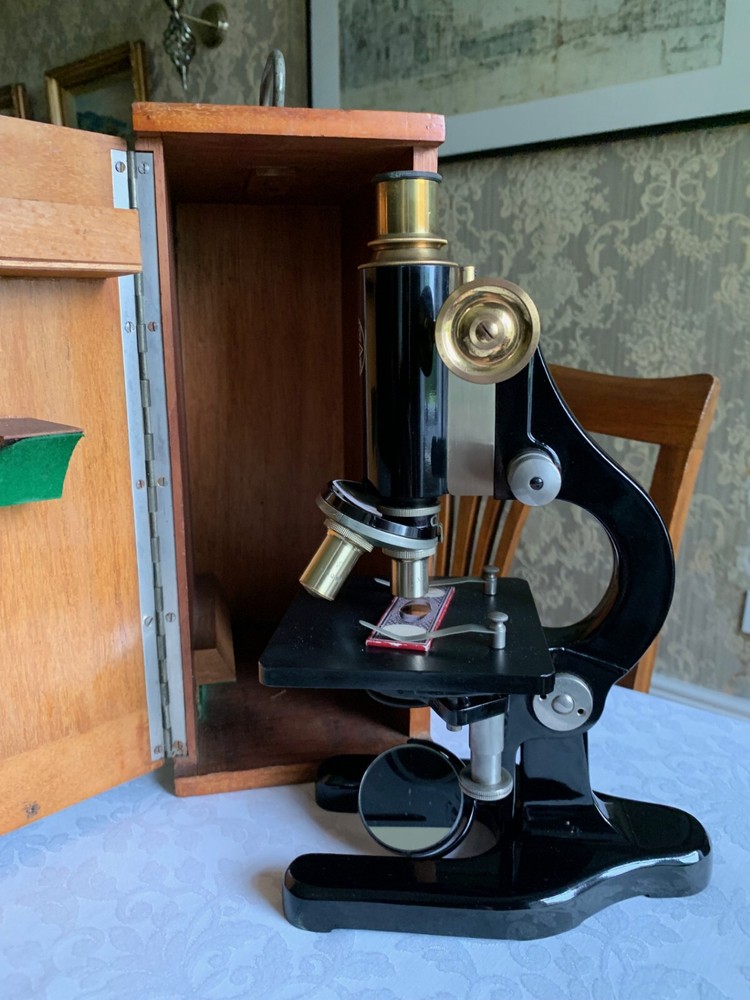 Antique C. Baker - Brass Monocular Microscope - circa 1920s, Cased