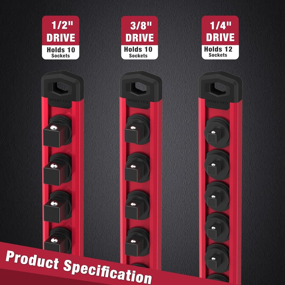 1/4-Inch Drive Magnetic Socket Rail with 12 Clips - Efficient Storage