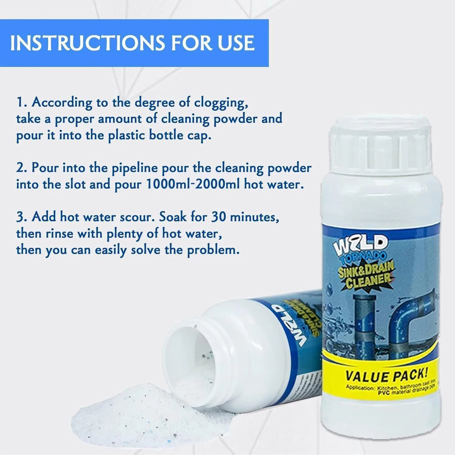 2 Pcs Sink and Drain Cleaner Wild Tornado Pipe Dredge Drain Cleaner