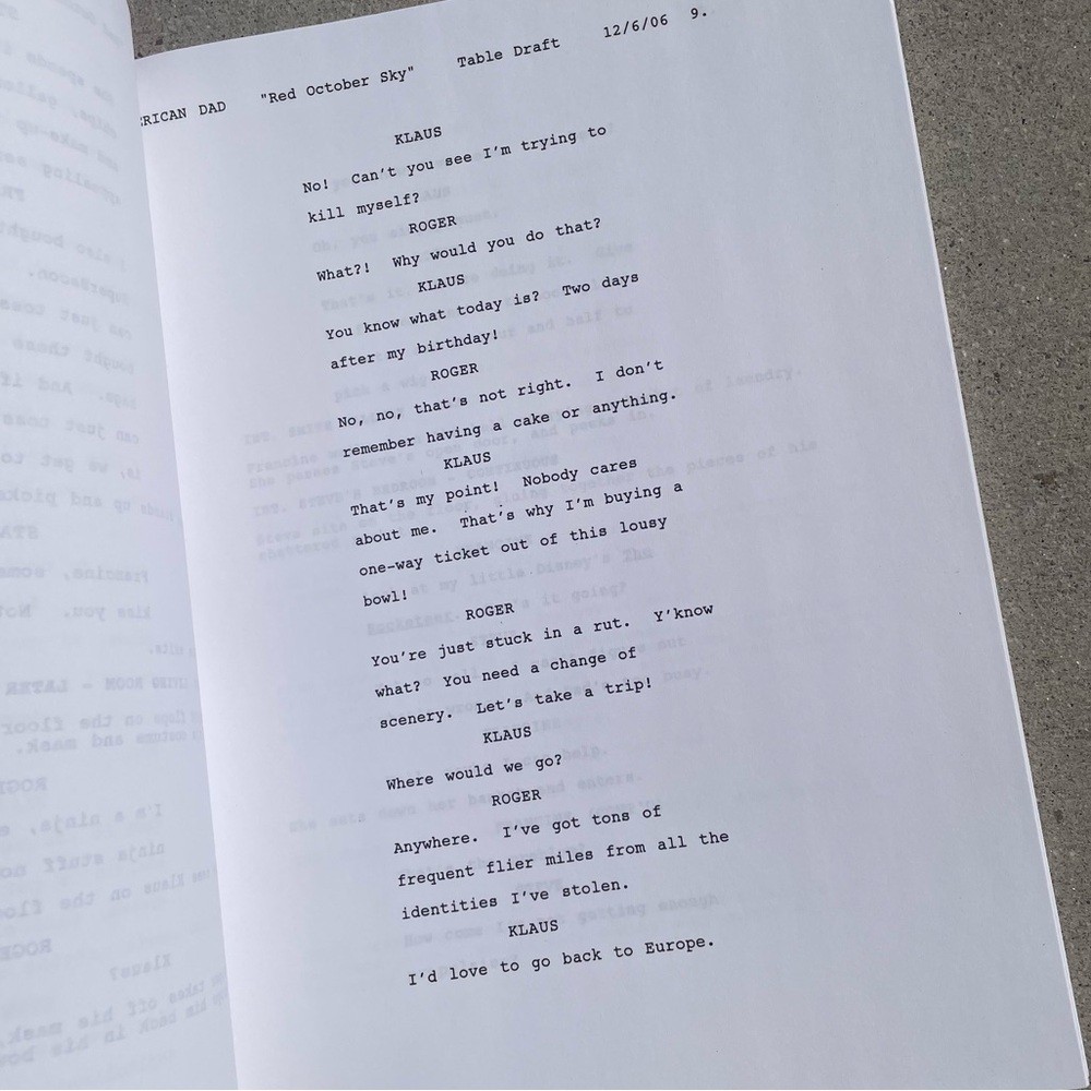 American Dad 2006 Original Production Used Table Draft Script Ep Red October Sky