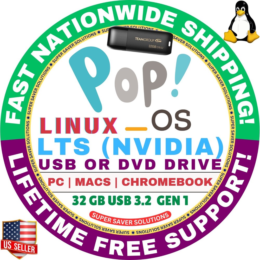 POP!_OS Linux 22.04 LTS & LTS (NVIDIA) / DVD or BOOTABLE USB Flash Drive Pop OS