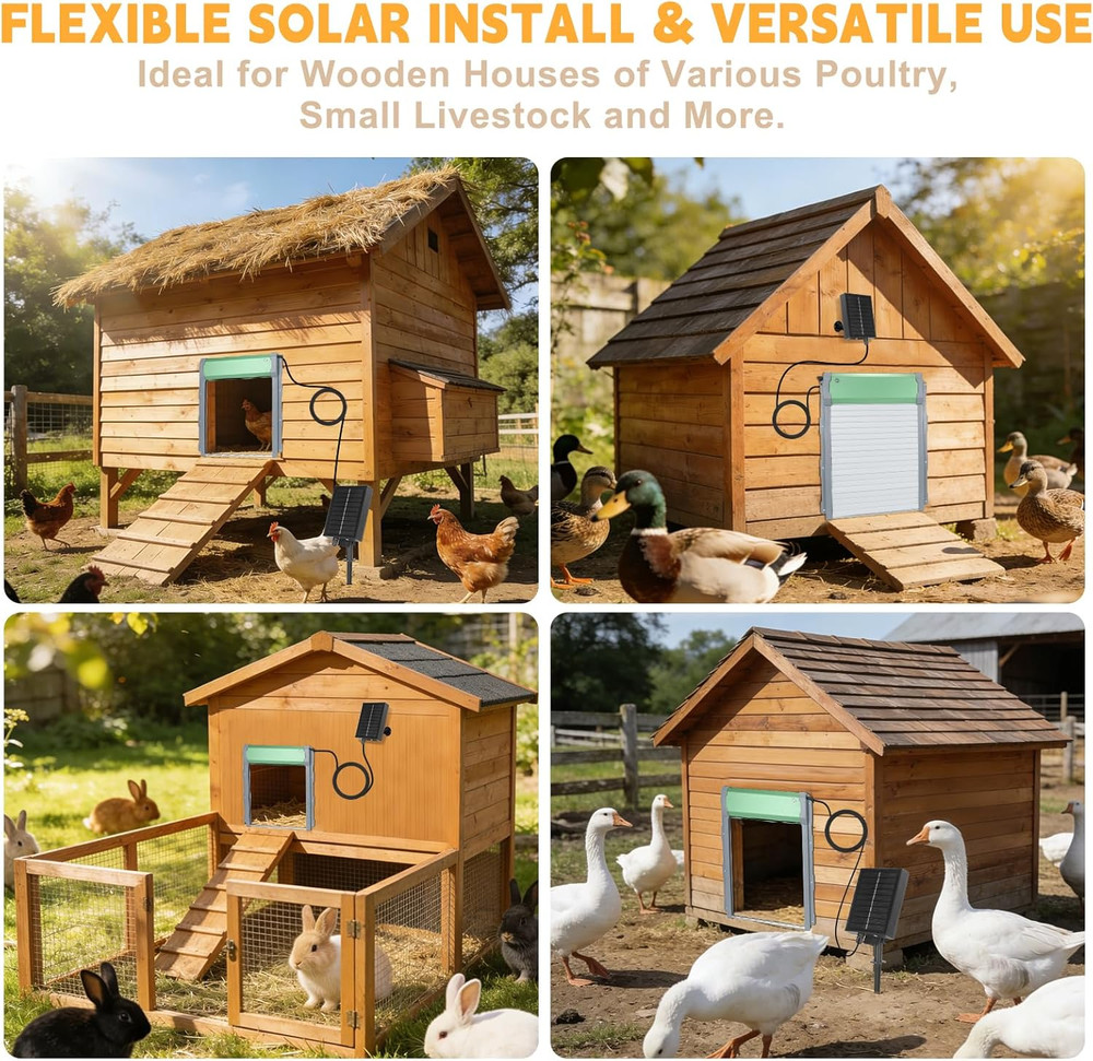 Solar-Powered Automatic Chicken Coop Door with Timer, Light Sensor & Remote Cont