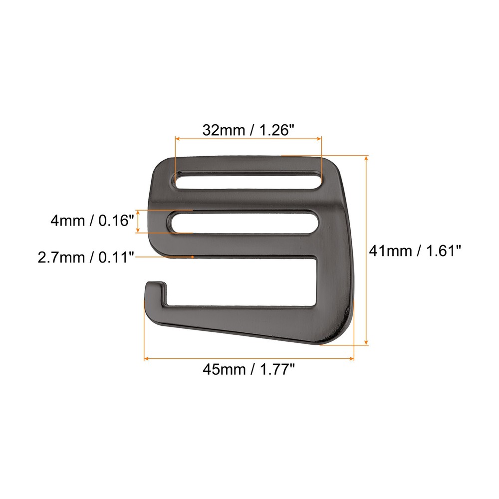 1.26" Webbing Release G Hook Buckle Adjusters for Backpack Strap, 4Pcs Dark Grey