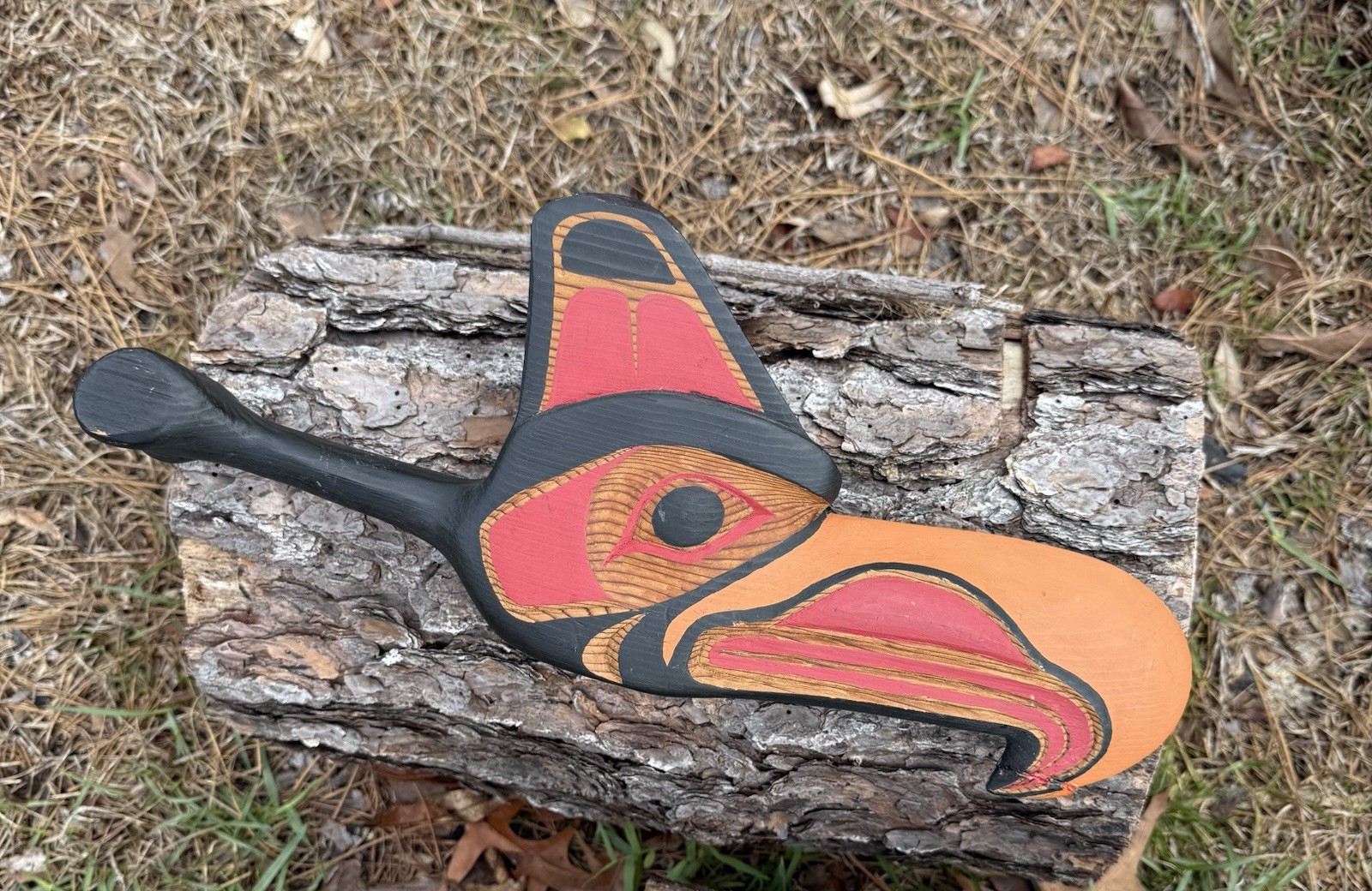 Northwest Coast Large Cedar Carved Eagle 🦅 Rattle Signed WT