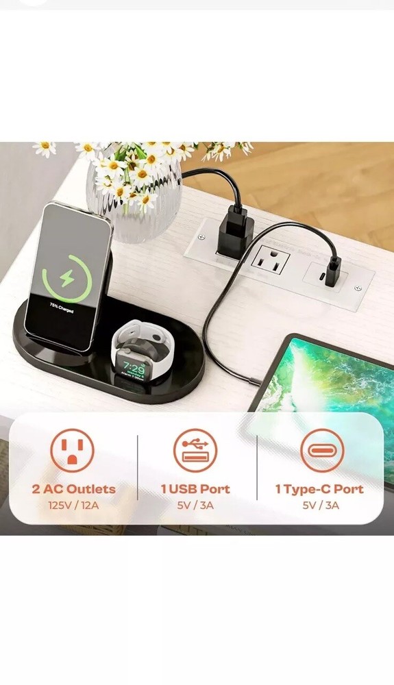 SUPERJARE Nightstand with Charging Station, Bed Side Table with Adjustable