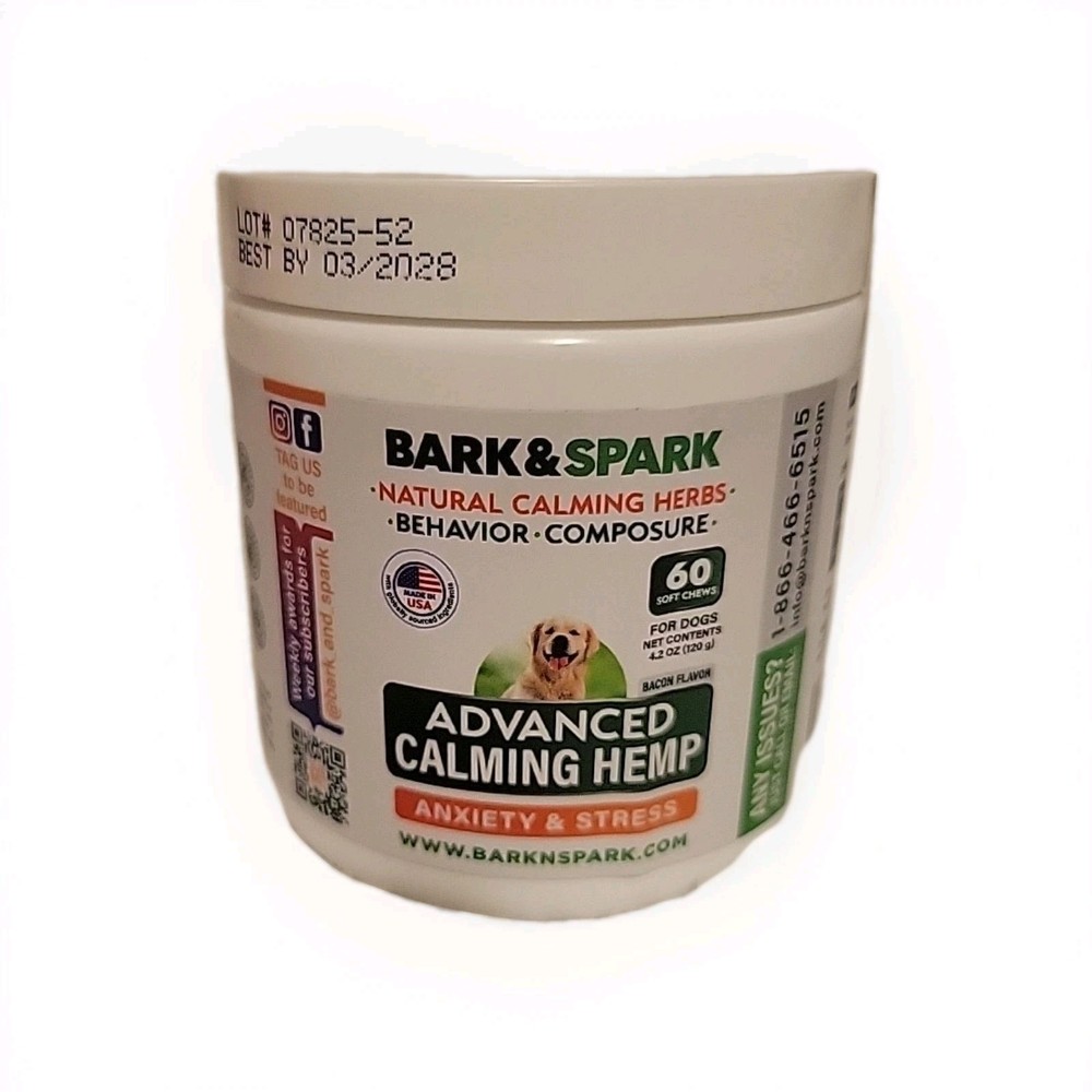 BARK & SPARK Advanced Calming Hemp 60 Chews Exp3/28. Sealed.
