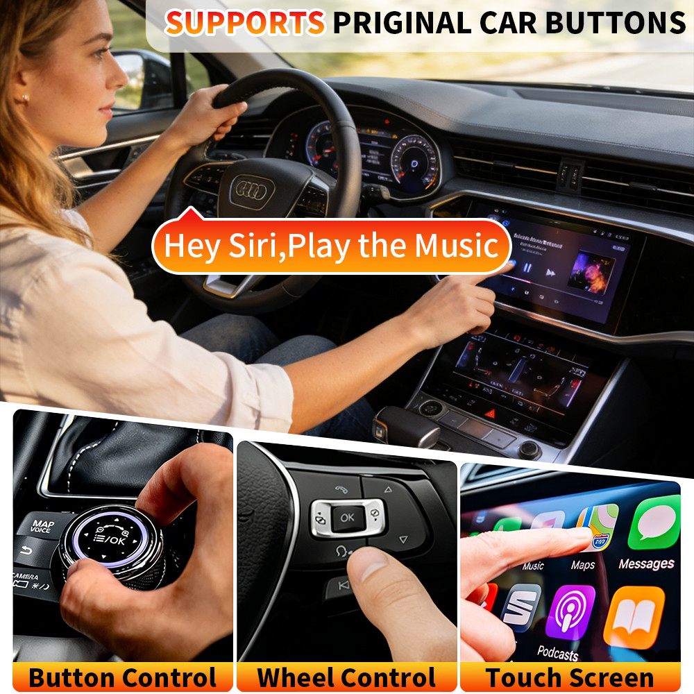 Wireless CarPlay Adapter for iPhone Apple & Android Auto USB Adapter Plug & Play