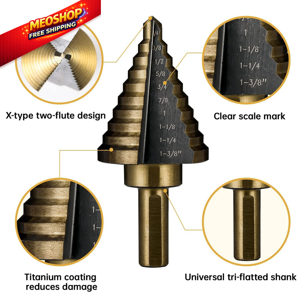 IRONANT Step Drill Bits, 5PCS HSS Titanium Bit Set, 50 Straight