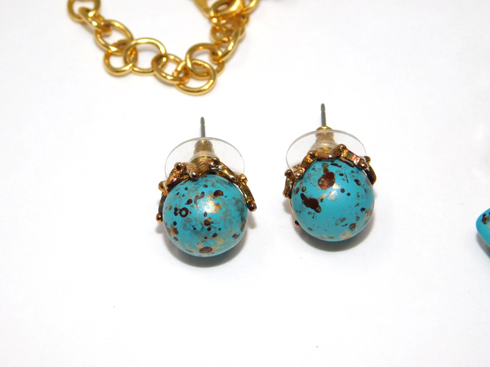 Vintage JOAN RIVERS Faux Turquoise & Amber Glass Necklace Bracelet Earrings Set