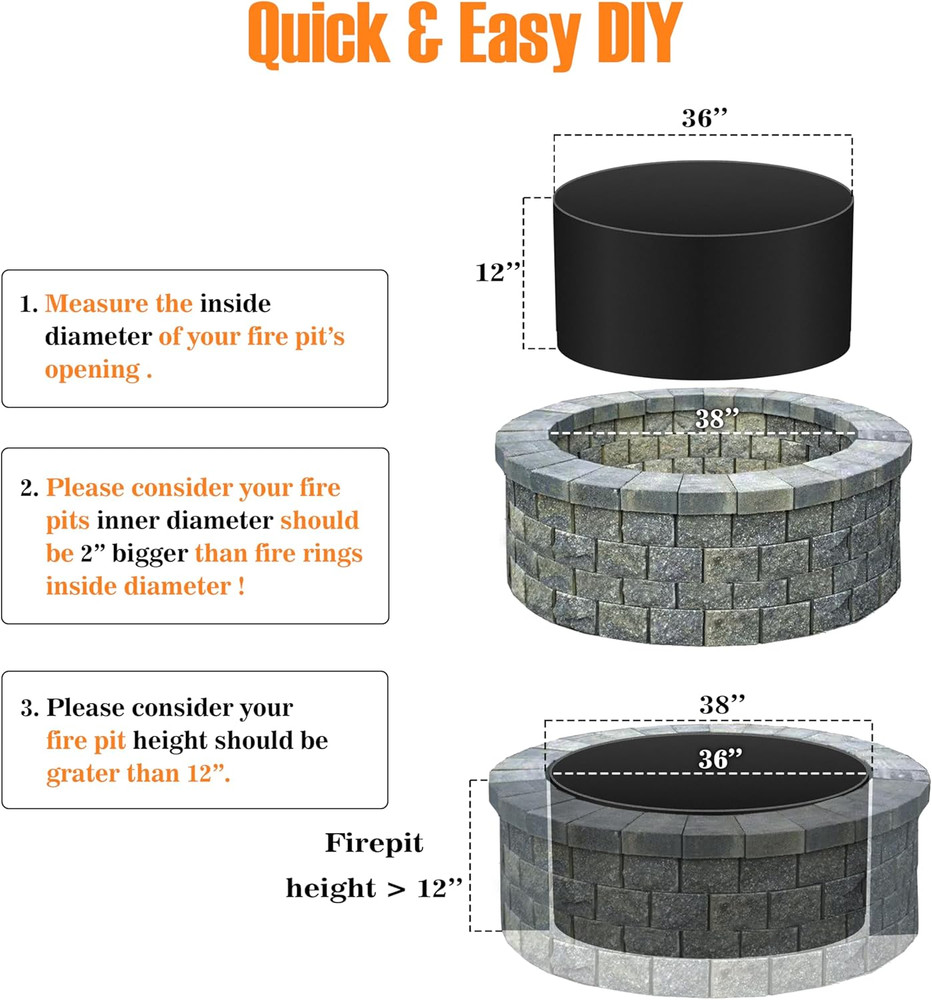 FEBTECH - Fire Rings for outside Wood Burning Fire Pits - 36" Dia X 12" H - 2Mm