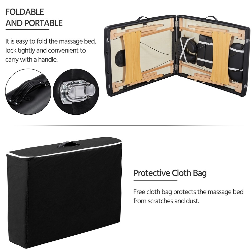 2 Sectional Folding Portable Massage Table with Face Cradle Armrests, Used