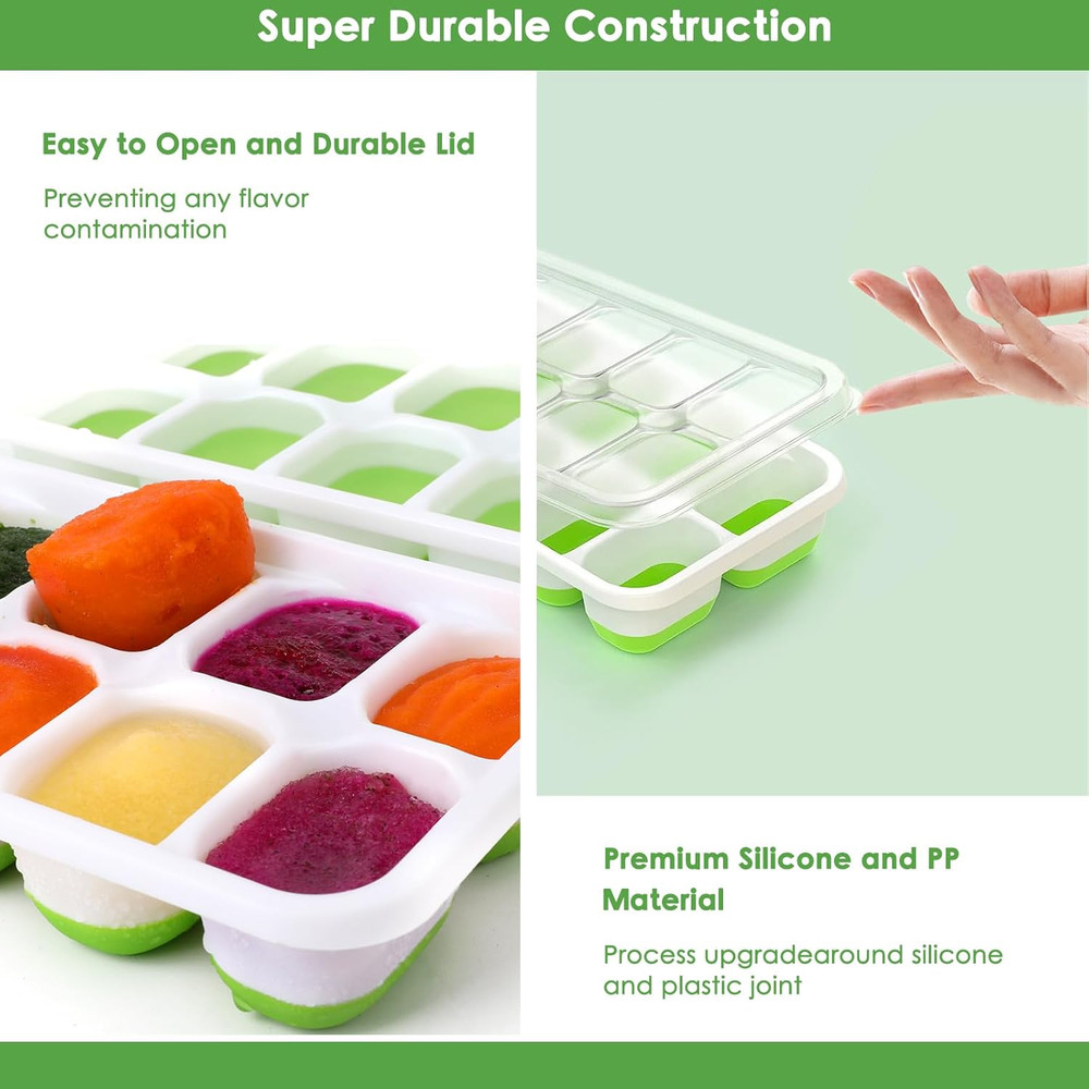 4 Pack Ice Cube Trays with Lids Silicone Stackable Easy Release BPA Free Freezer