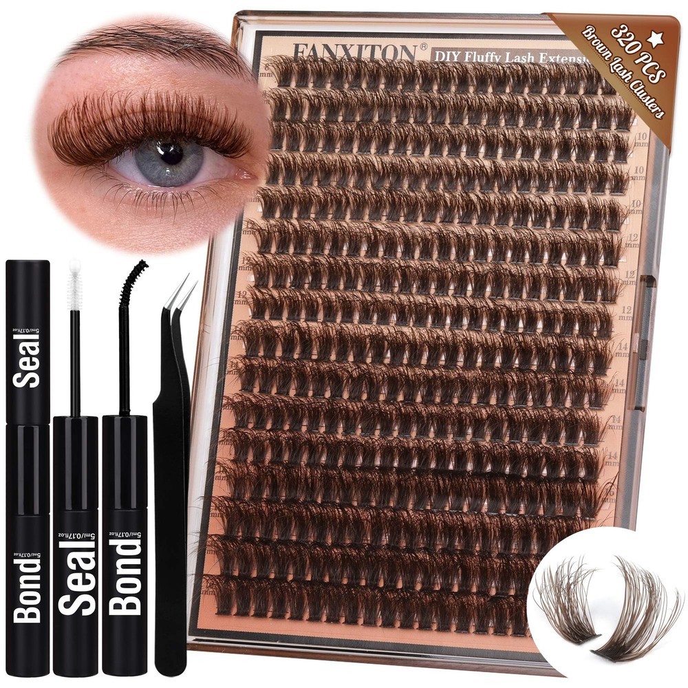 Brown Lash Clusters 320 Pcs Lash Extension Kit DIY Eyelash Extensions Kit Nat...