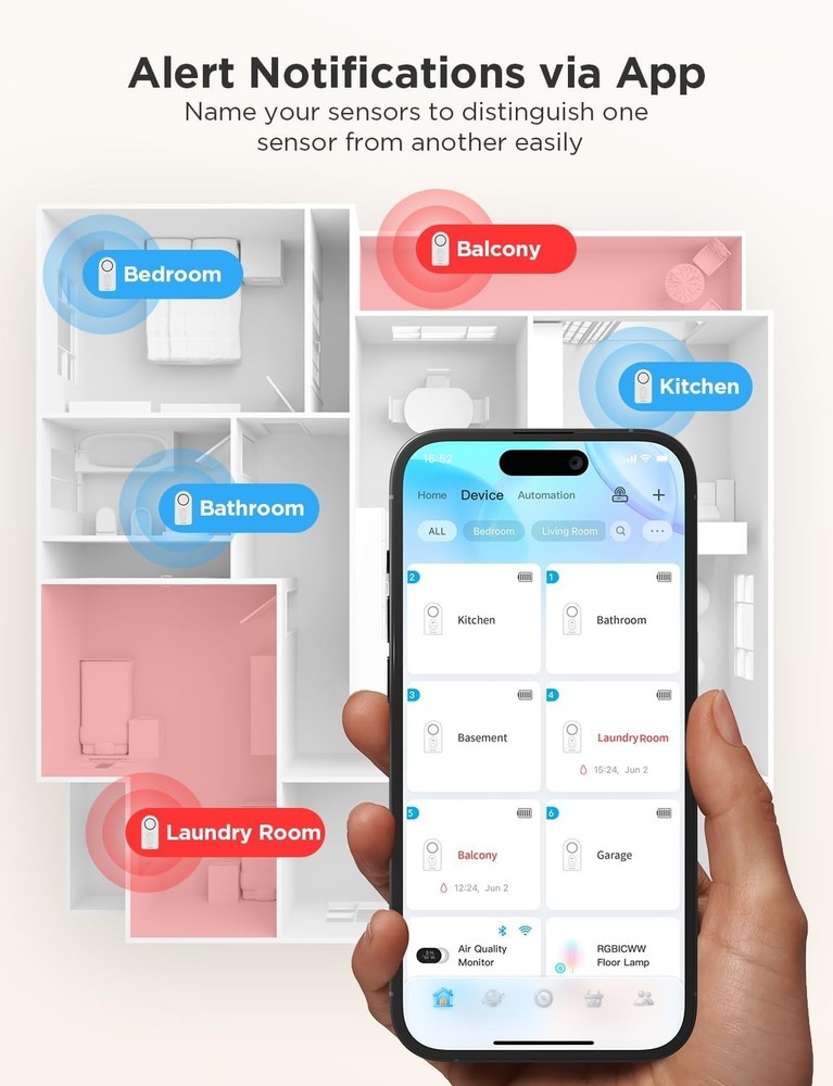 Smart WiFi Water Sensor Set: 100dB Alerts, Real-Time Notifications & App Control