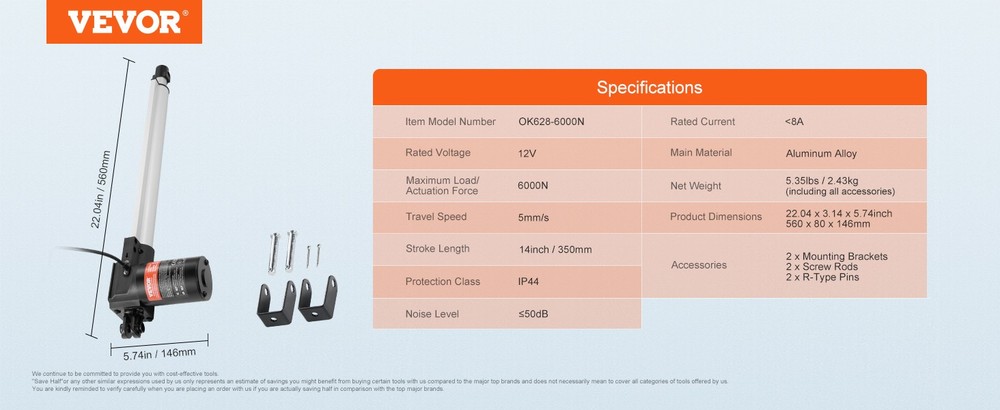 12V Linear Actuator 6000N 5mm/s Electric Linear Motor Controller w Mount Bracket