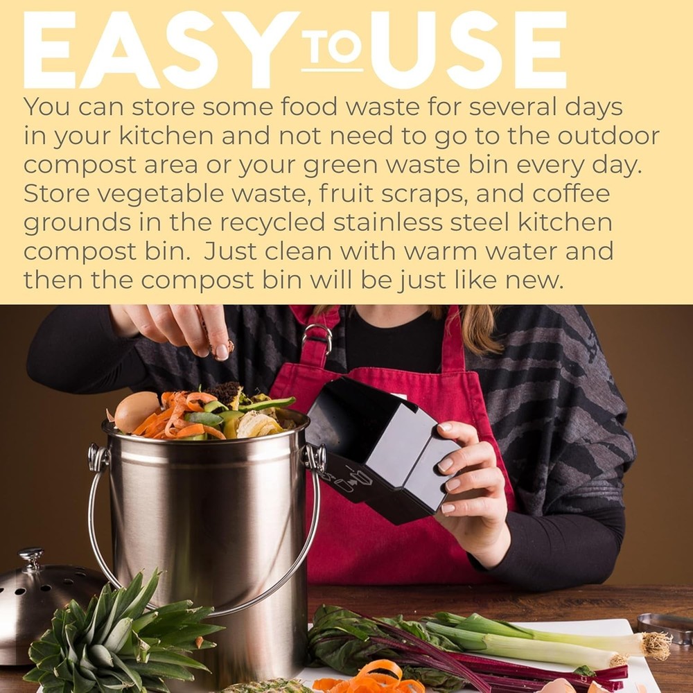 Countertop Compost Bin Kitchen | 1.3 Gallon | Odorless Composting Bin with Ca...