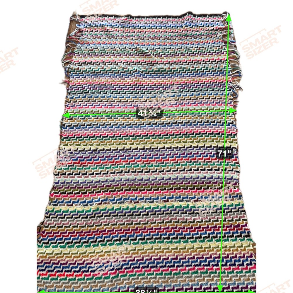 Hand Woven Wool Blend Multicolor Blanket Throw 71″ × 38″ Boho Zig-Zag Pattern