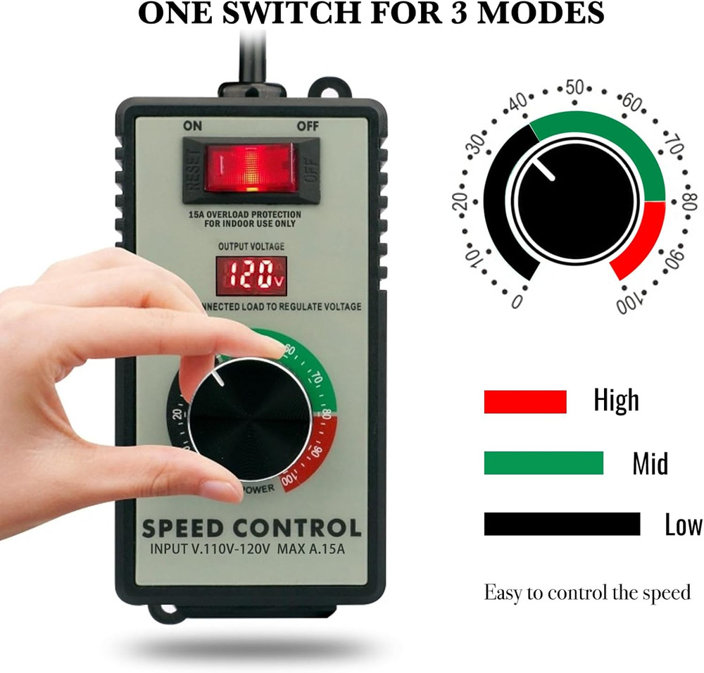 AC Motor Variable Speed Controller 120V 15A 4000W with Overload Protection Switc