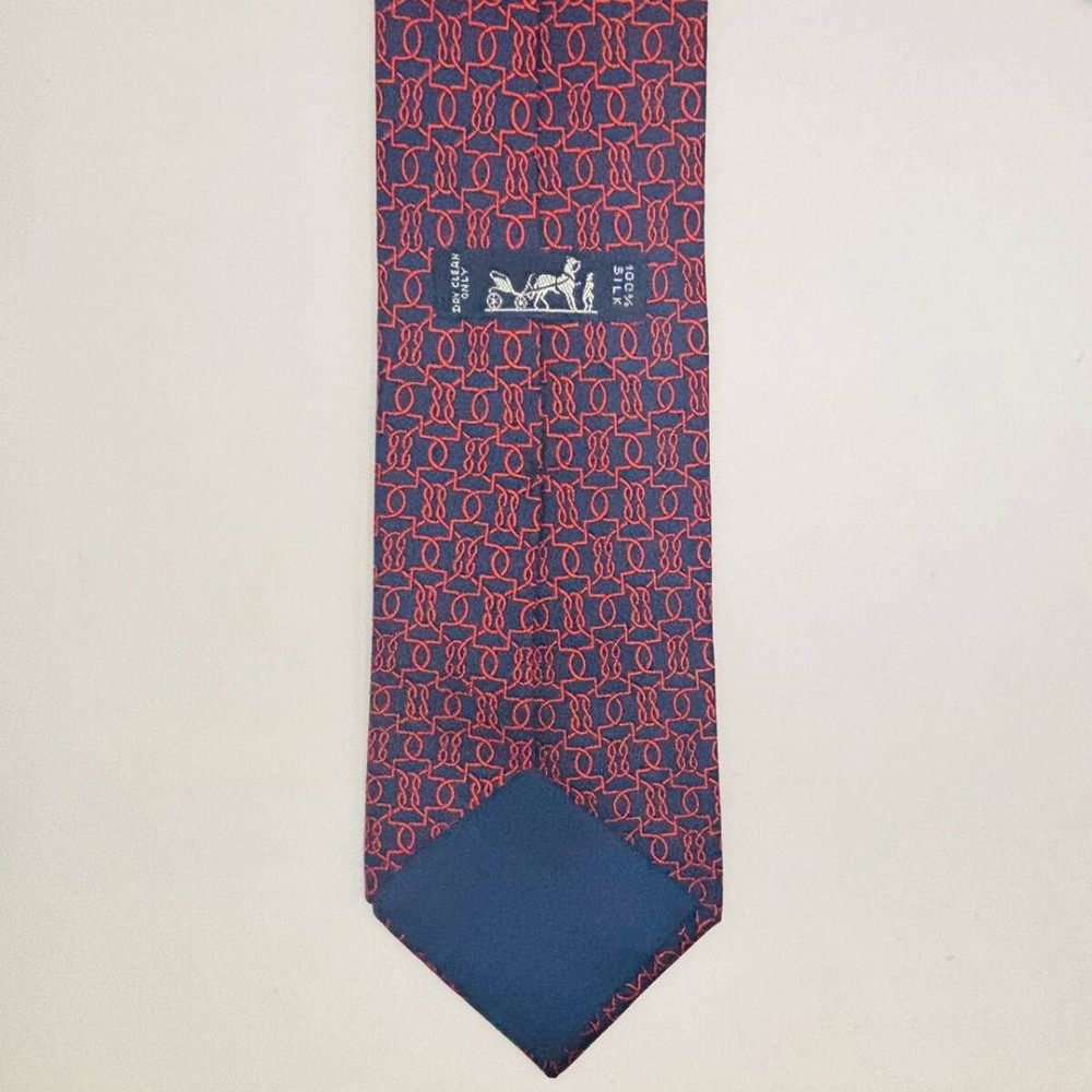 HERMES Tie Navy Red Rope Pattern 7670 TA