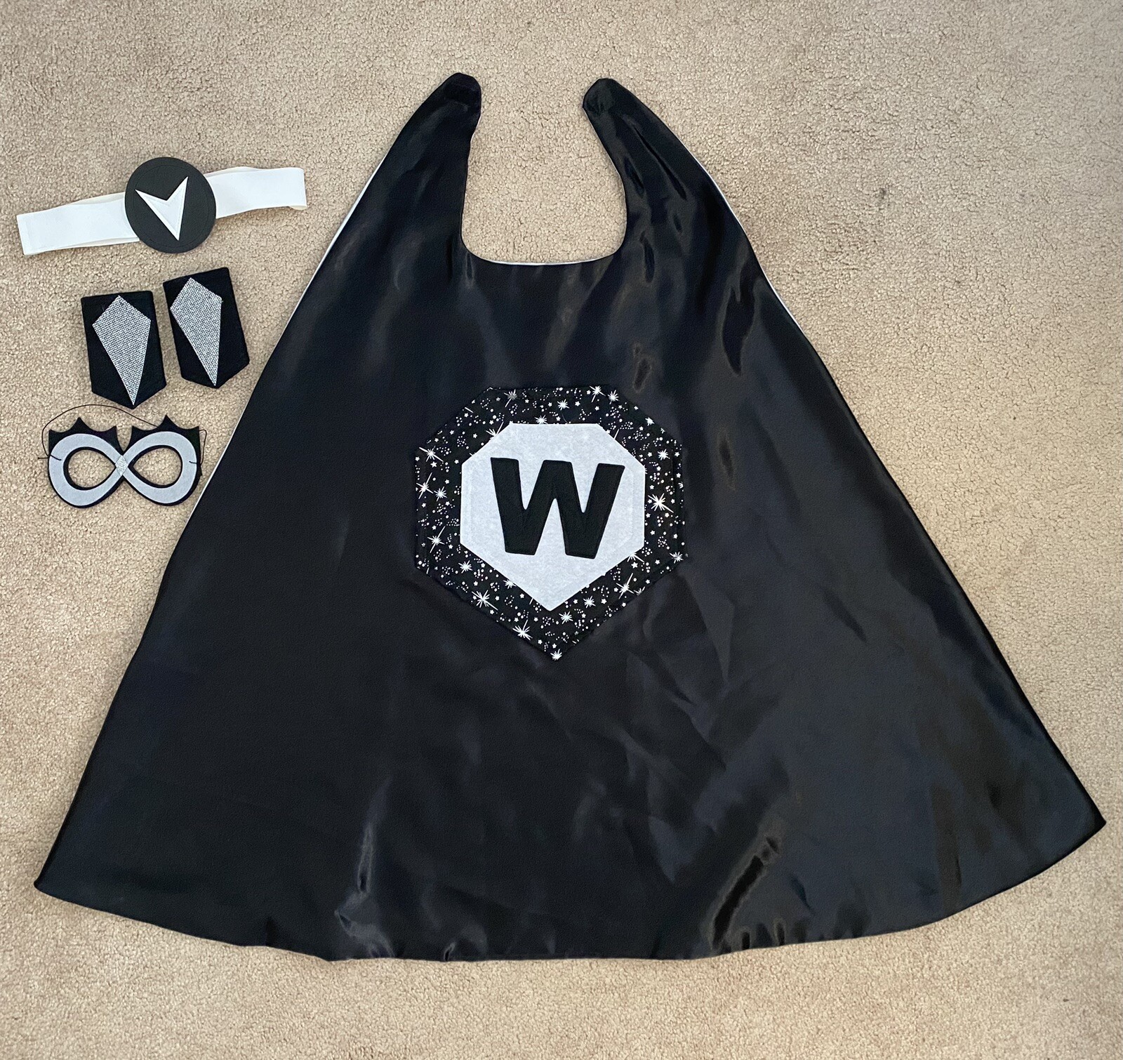 Creative Capes Hero Set Black & Silver W Costume Handmade Boy Girl Dress-up