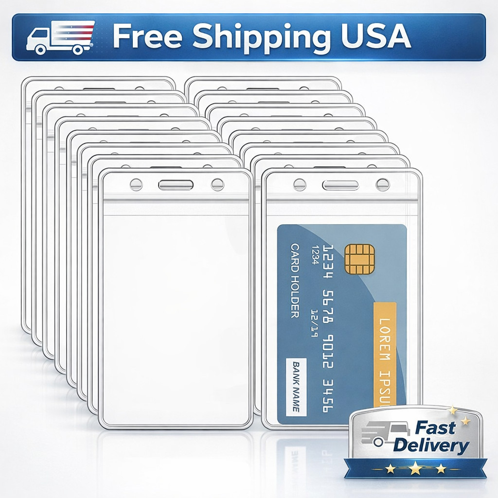 10pc ID Card Badge Holder Vertical Clear Reusable Soft Waterproof Office ID Case