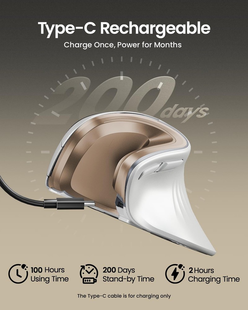 ProtoArc Ergonomic Mouse, EM11 NL Bluetooth Rechargeable Wireless Vertical Mo...