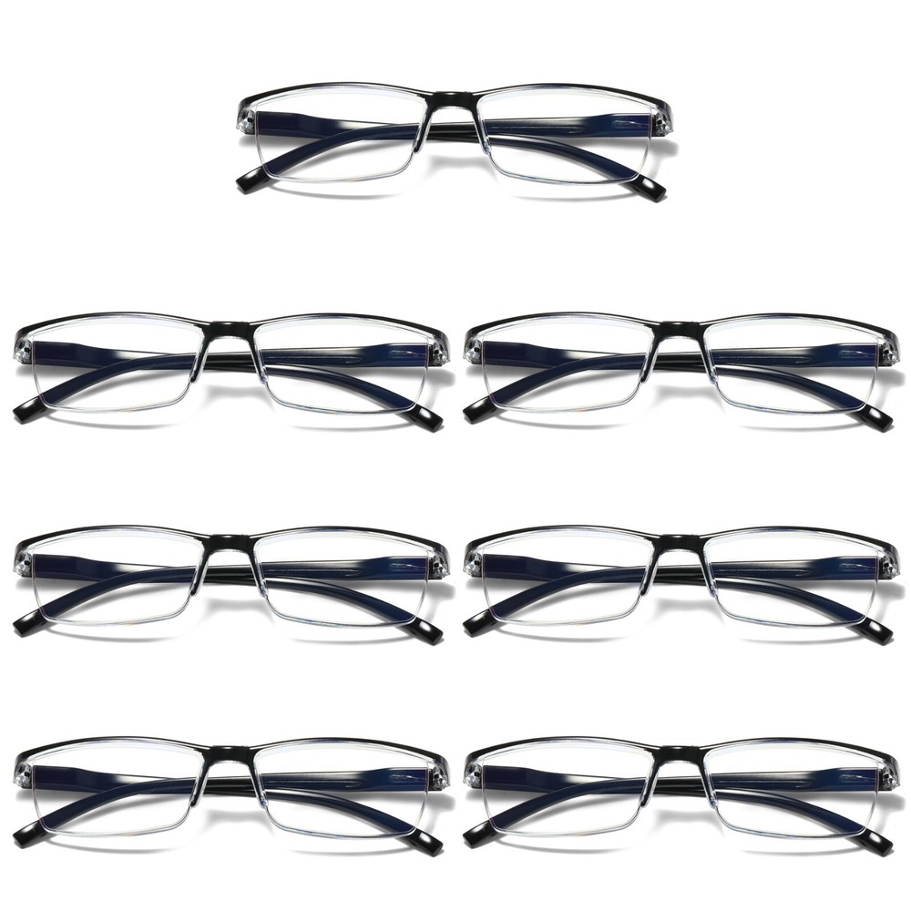 7 Pair Mens Rectangular Blue Light Blocking Reading Glasses Spring Hinge Readers