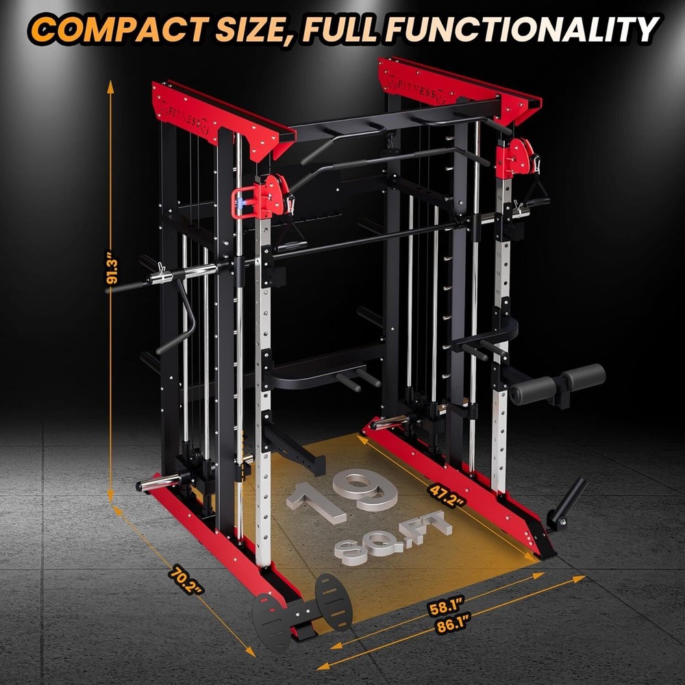 Power Cage Smith Machine - 3600lbs Multi-Functional Power Rack w/Cable Crossover