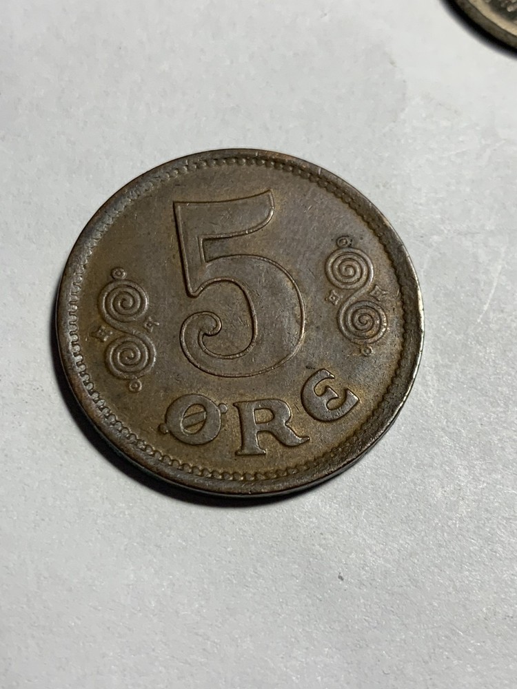 1917 Denmark 5 Ore, coin circulated