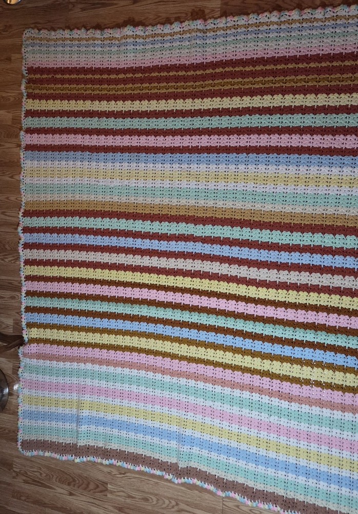 Handmade Afghan Blanket Vtg,,  Pastel 64 X 73