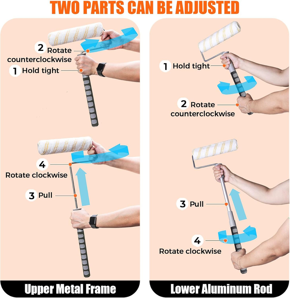 6Pcs House Paint Roller Kit, 9 Inch Extendable Roller Frame with 5 Microfiber Ro