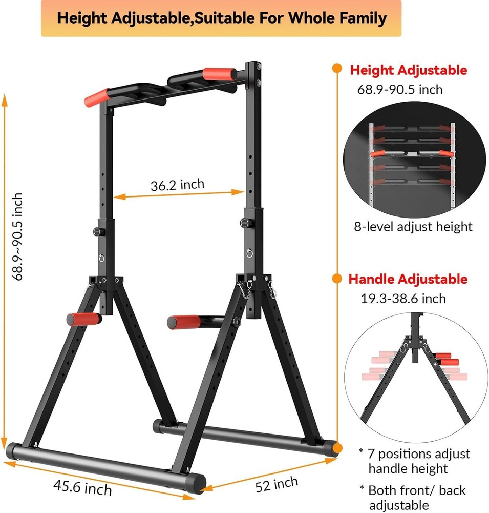 Foldable Power Tower Dip Station Pull Up Bar Station Adjustable Multifunction
