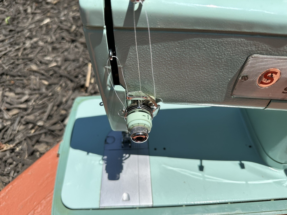 SINGER 338 Sewing Machine Blue Manual Attachments Case working AS IS!