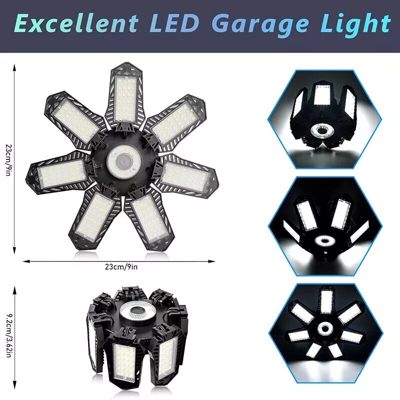 LED Garage Light Bulb Deformable Ceiling Fixture Lights E26/E27 Workshop Lamp US