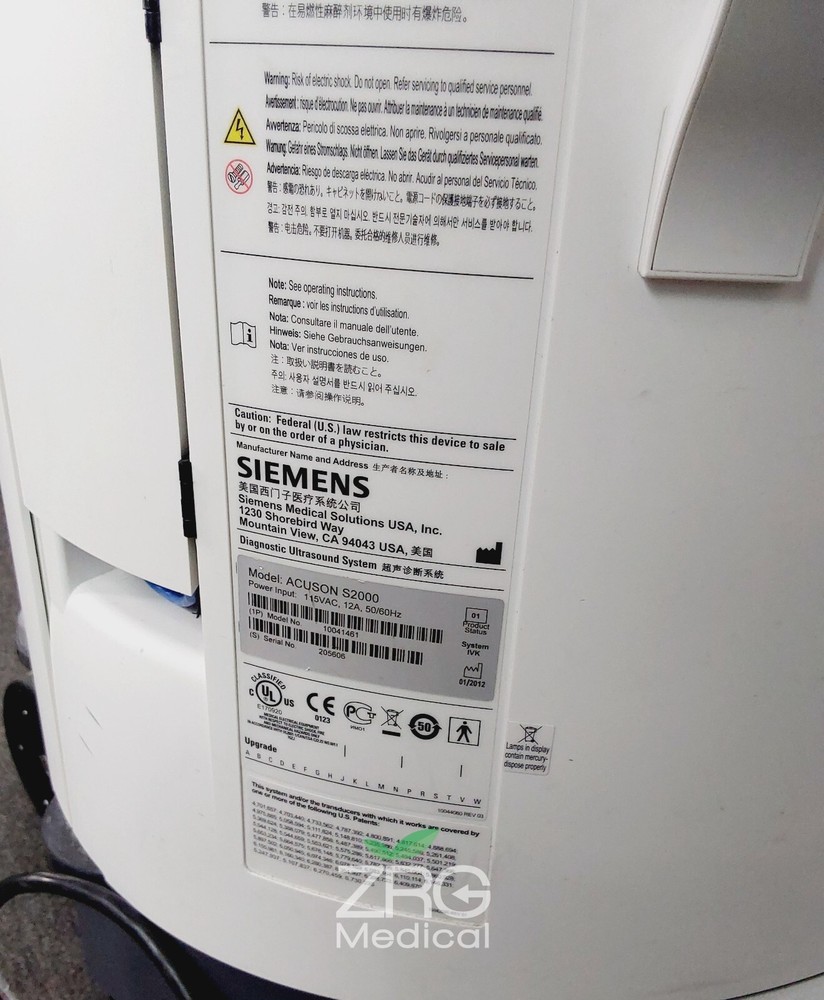 Siemens Acuson S2000 w/ Acuson 4V1 Transducer