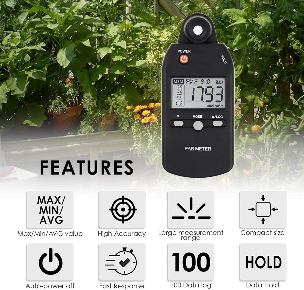 Quantum PAR Meter for LED Grow Light Full Spectrum PPFD Meter High Precision Qua