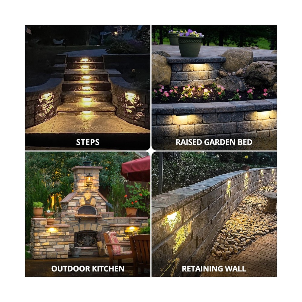 GKOLED 8-Pack Replaceable 6.8" LED Hardscape Lights, Low Voltage Retaining Wa...