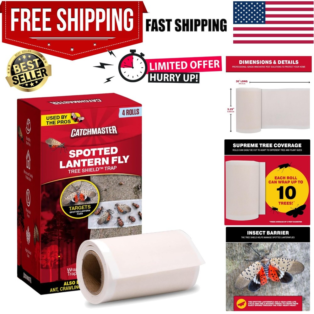 Tree Shield Lantern Fly & Ant Traps Insect Barrier, 4 Rolls 30ft Each, Outdoo...