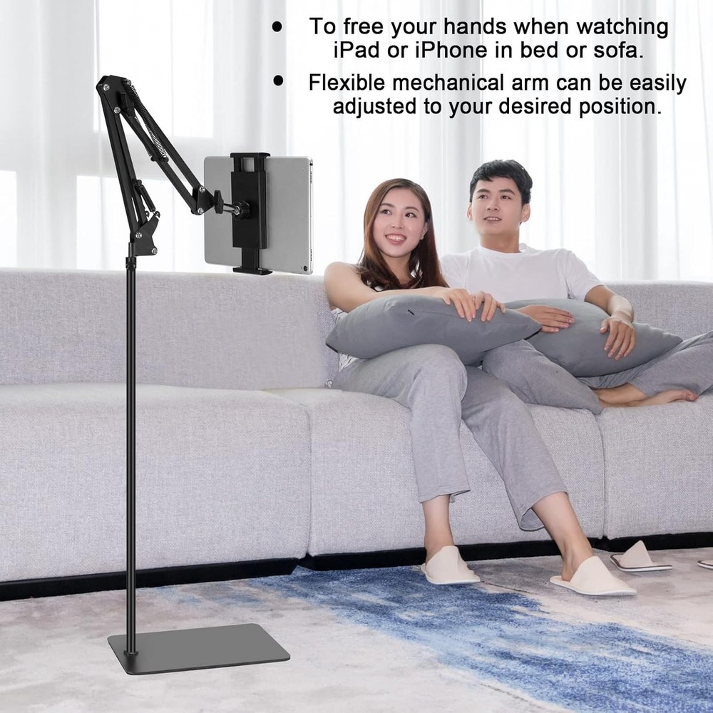 Hands-Free Tablet Floor Stand - Durable Adjustable Holder for Bed and Sofa Use