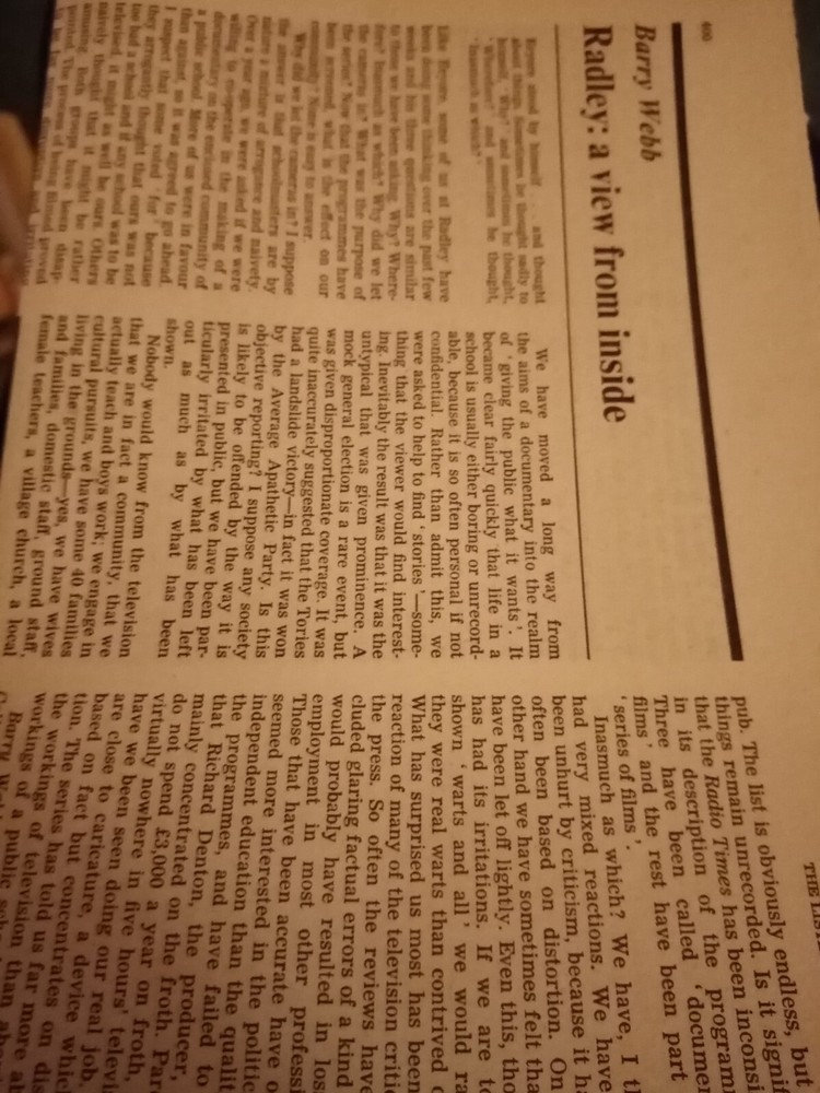 Xm49  Ephemera 1980 Article Barry Webb Radley A View From Inside