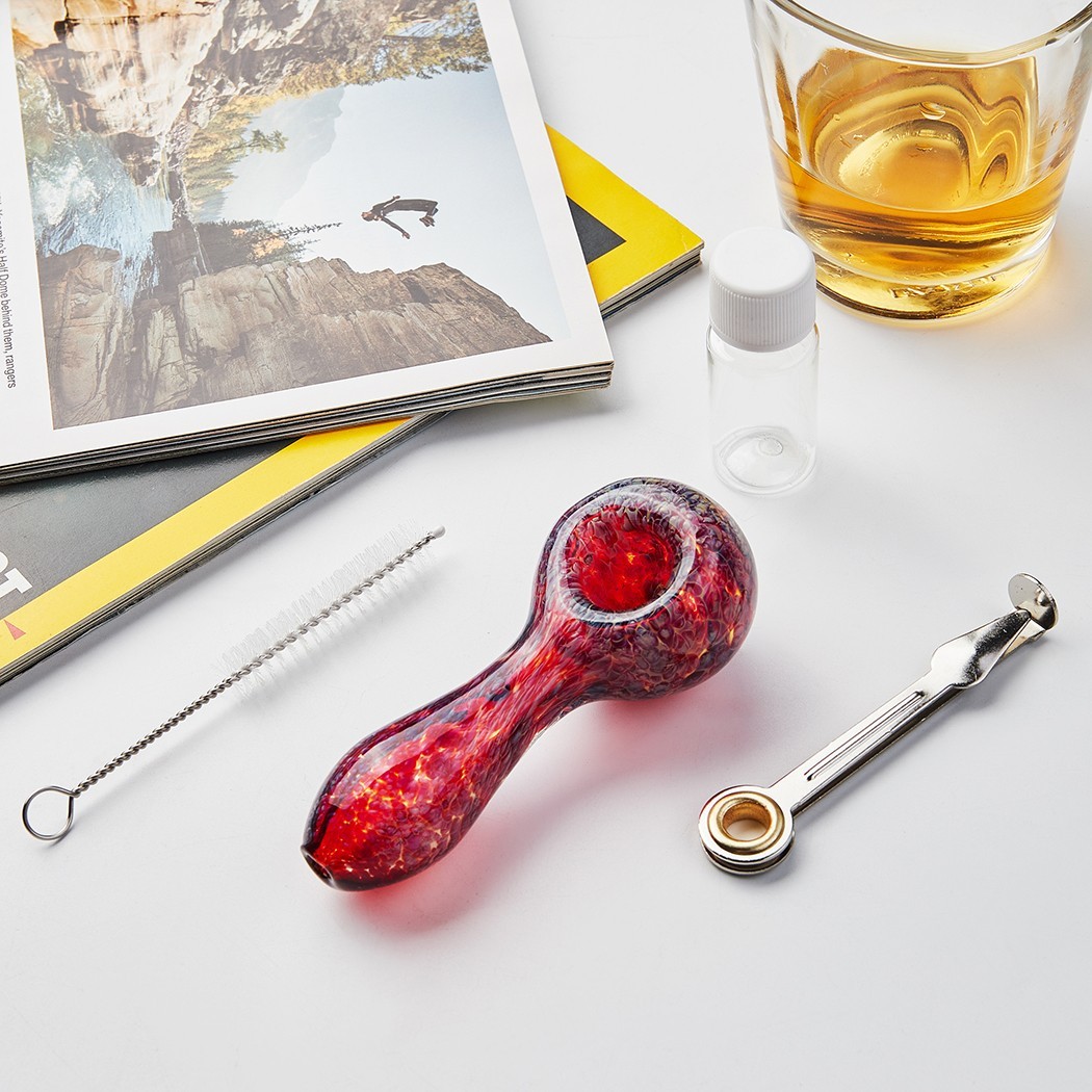 4" Lava Style Tobacco Smoking Glass Pipe Collectible Handmade Pipes with Box