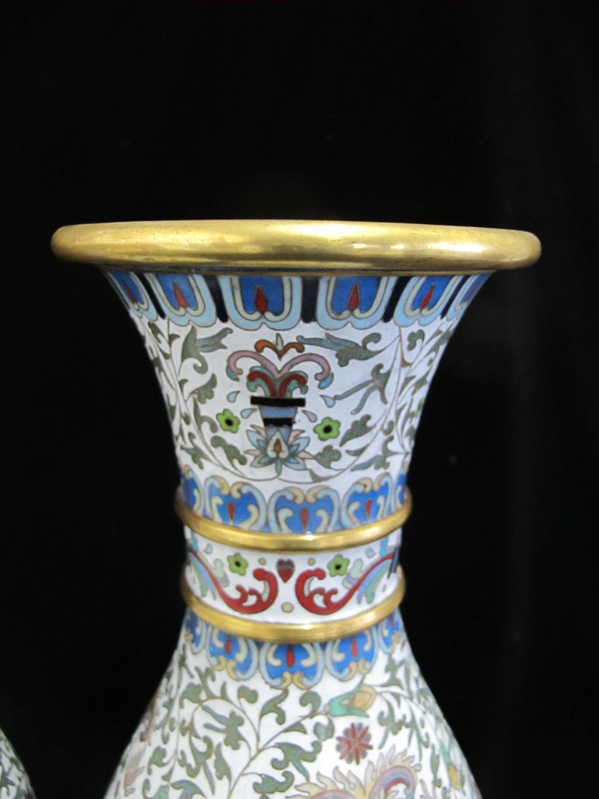 Large CHINESE White Enamel CLOISONNE Colorful FLOWER Vase Pair