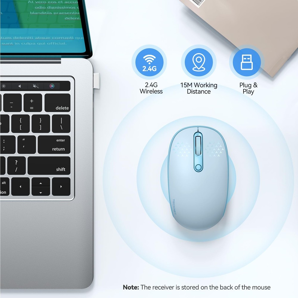 TECKNET Wireless Mouse, 2.4G Quiet Computer Mouse with USB Receiver, 4 Blue